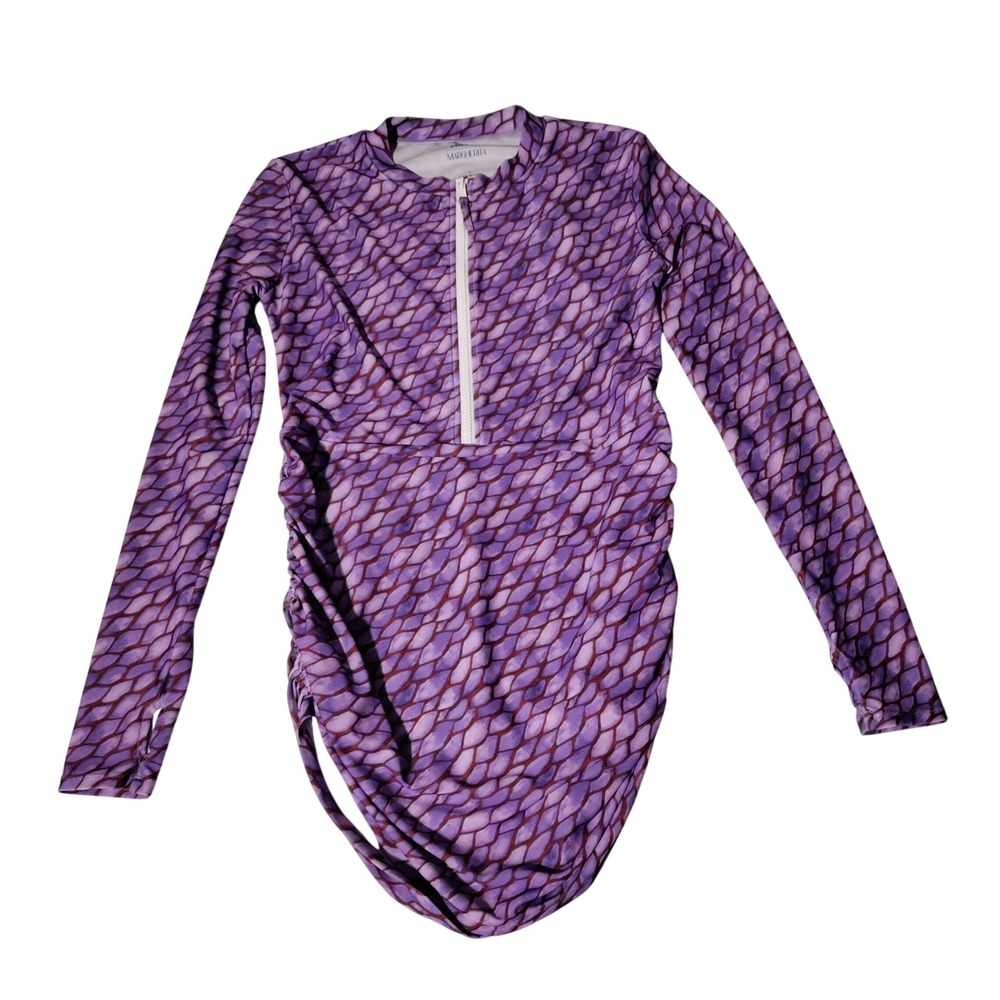 Mott50 Margherita Purple Scale Swim Dress UPF 50+ Long Sleeve Thumbholes Small